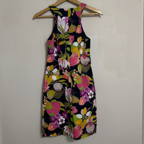 Trina Turk Aptos Stretch Cotton Sateen Shift Dress NWT Navy Pink Size XS/0 - Picture 2 of 6